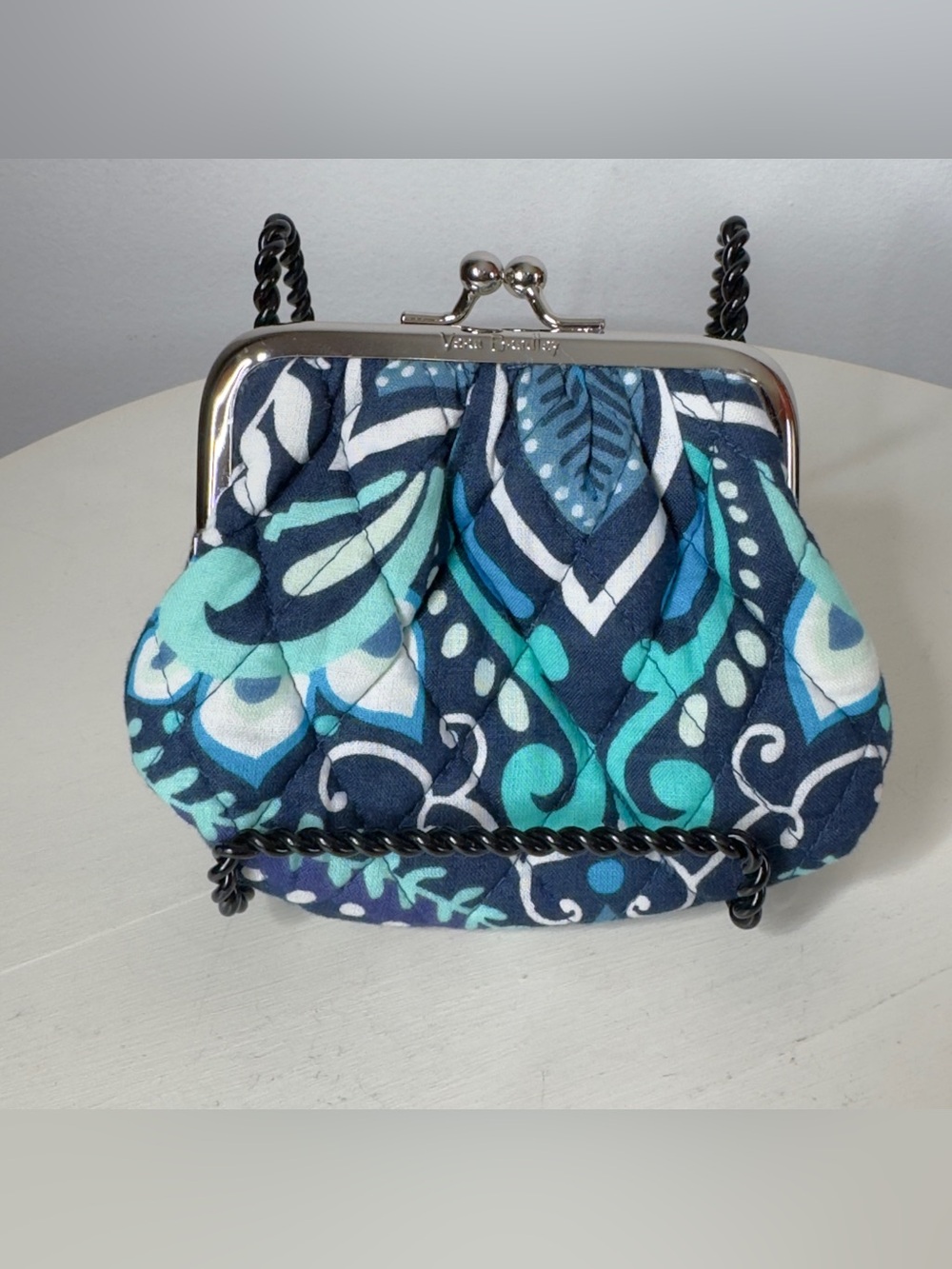 Vera Bradley "Blue Island Medallion" Kiss Lock Coin Purse